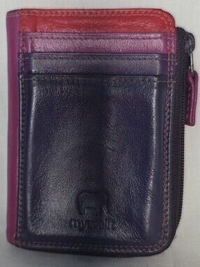 Mywalit Small Leather Zip Purse ID Holder Sangria Multi-Color PurpleMinimalist